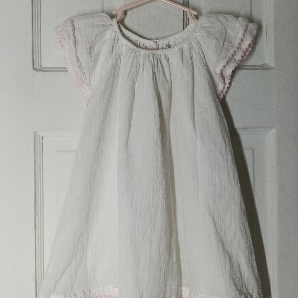 Ralph Lauren Beach 12 Months White Baby Dress with Pink Trim